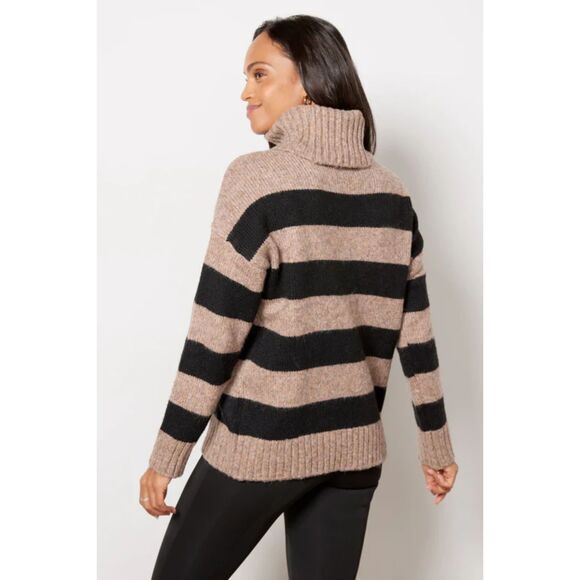 Evereve Kody Stripe Turtleneck Pullover, Tan/Black, Size S - Picture 4 of 11
